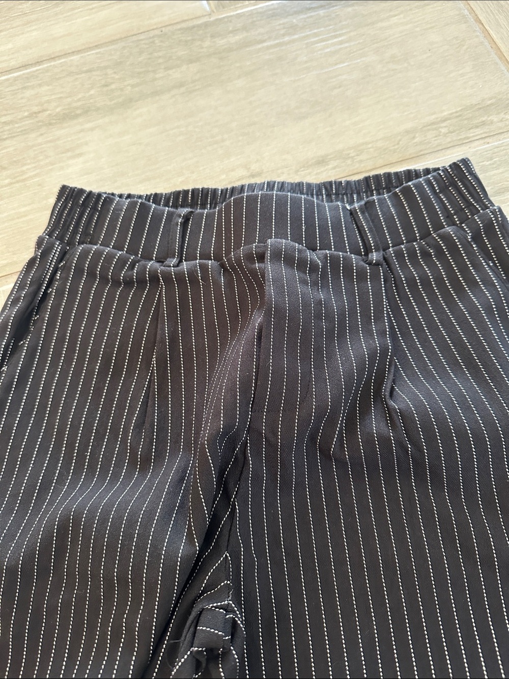 Womens Black Pinstripe Dress Pants – Slim Elastic Waist - Picture 2 of 7